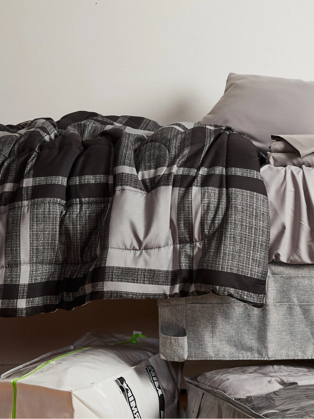 Plaid Gray and Black Comforter Set - Neutral Bedding